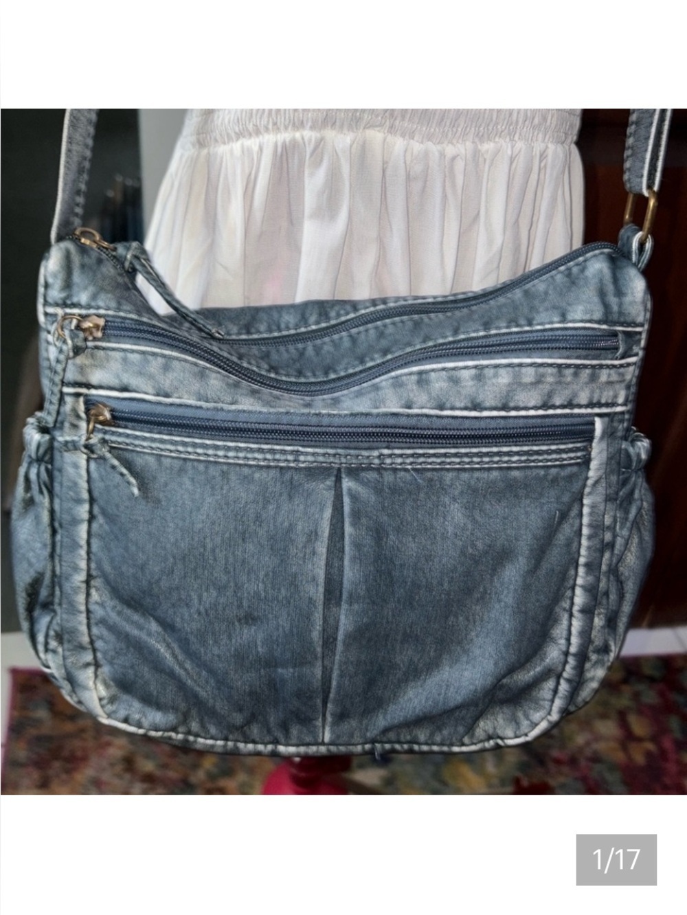 Denim bag or is it?Actually a stretchy heavy duty slick fabric shoulder bag NWOT